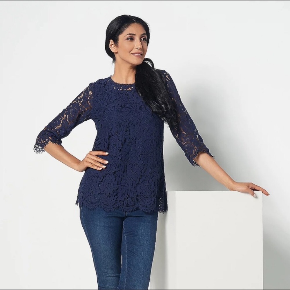 Isaac Mizrahi Live Blue Lace Blouse Size Large